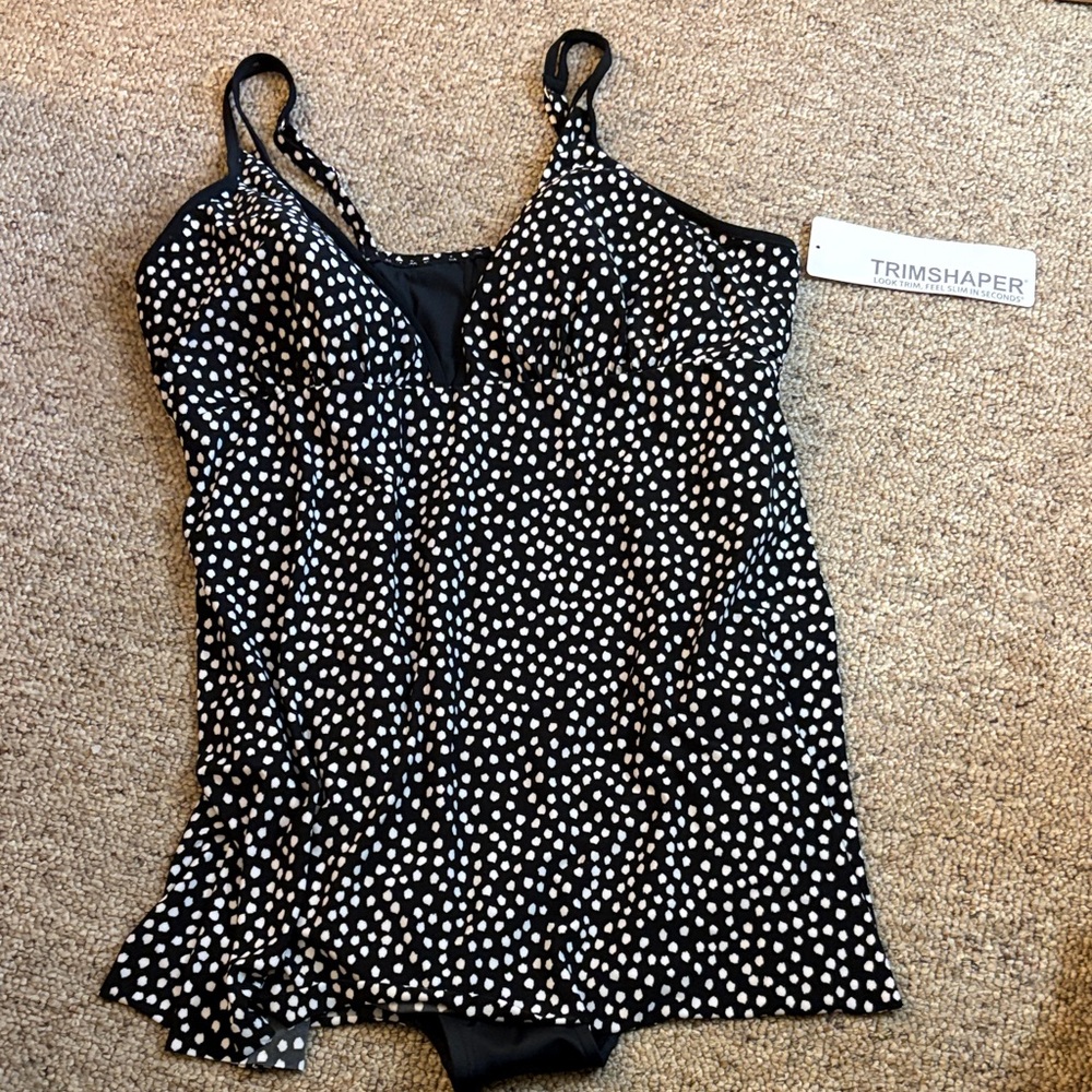 Trimshaper Black and White Polka Dot One Piece Swimsuit